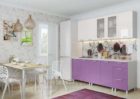 Кухонный гарнитур угловой Модерн, белый глянец/фиолетовый металлик в Вологде - изображение