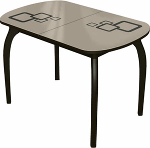 Кухонный раздвижной стол Ривьера мини дерево №1, Рисунок квадро (стекло молочное/коричневый/венге) в Вологде - предосмотр