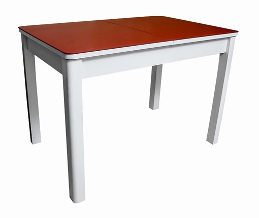 Кухонный стол раздвижной Айсберг-01 СТ2, белое ЛДСП/стекло алое/прямые массив белый в Вологде - изображение