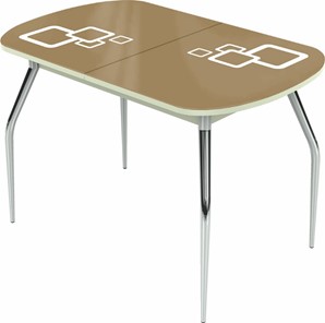 Обеденный раздвижной стол Ривьера мини хром №5, Рисунок квадро (стекло капучино/белый/белый) в Вологде