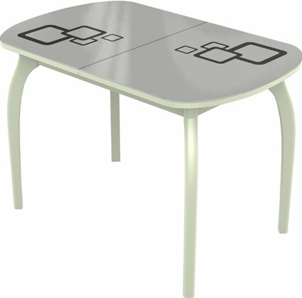 Раздвижной стол Ривьера мини дерево №1, Рисунок квадро (стекло белое/черный/белый) в Вологде - изображение