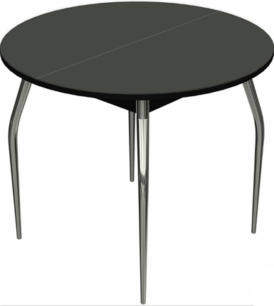 Кухонный раскладной стол Ривьера исп. круг хром №5 (стекло черное/черный) в Вологде - изображение