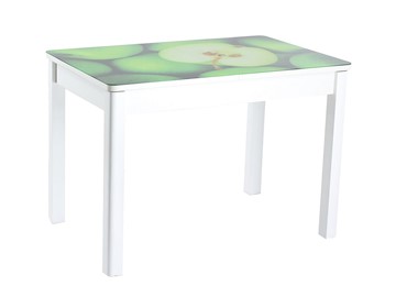 Кухонный раздвижной стол Айсберг мини СТФ, белое лдсп/зеленые яблоки/40 прямые массив белые в Вологде - предосмотр