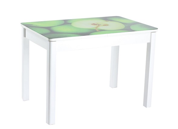 Кухонный раздвижной стол Айсберг мини СТФ, белое лдсп/зеленые яблоки/40 прямые массив белые в Вологде - изображение
