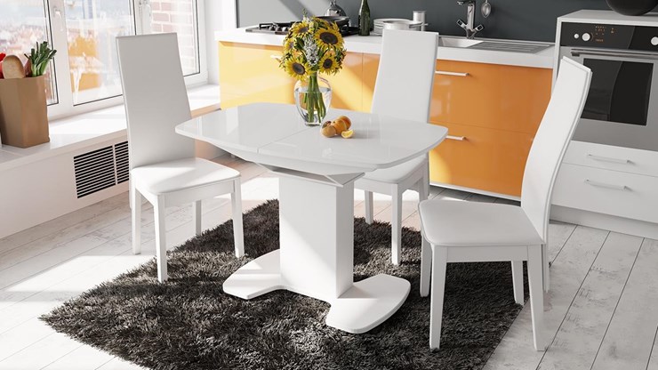 Кухонный стол раскладной Портофино (СМ(ТД)-105.01.11(1)), цвет  Белый глянец/Стекло белое в Вологде - изображение 1