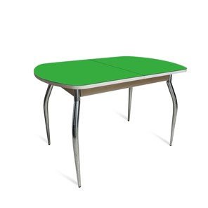 Обеденный раздвижной стол ПГ-02 СТ2, дуб молочный/зеленое стекло/35 хром гнутые металл в Вологде - предосмотр 1