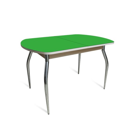 Обеденный раздвижной стол ПГ-02 СТ2, дуб молочный/зеленое стекло/35 хром гнутые металл в Вологде - изображение 1