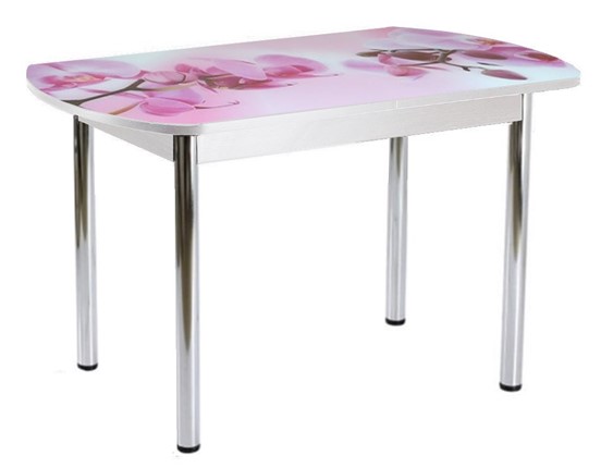 Кухонный стол раскладной ПГ-02СТФ белое/орхидея/39 прямые трубы хром в Вологде - изображение
