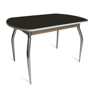 Обеденный стол ПГ-04 СТ1, дуб молочный/черное стекло/35 хром гнутые металл в Вологде