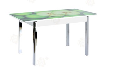 Кухонный раскладной стол Айсберг-02 СТФ, белое лдсп/зеленые яблоки/ноги хром квадратные в Вологде - предосмотр 3
