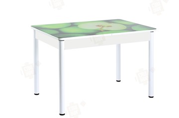 Раздвижной стол Айсберг-02 СТФ, белое лдсп/зеленые яблоки/ноги крашеные в Вологде