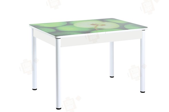 Раздвижной стол Айсберг-02 СТФ, белое лдсп/зеленые яблоки/ноги крашеные в Вологде - изображение