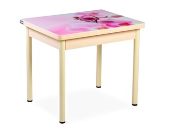 Кухонный пристенный стол СПА-02 СТФ, молочный дуб/фотопечать орхидея/опоры бежевый в Вологде - предосмотр