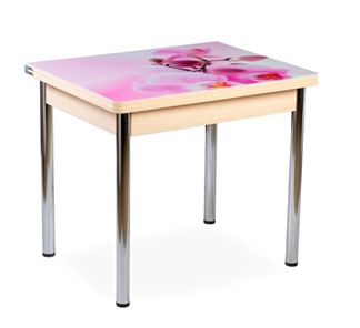 Кухонный пристенный стол СПА-02 СТФ, молочный дуб/фотопечать орхидея/опоры хром в Вологде