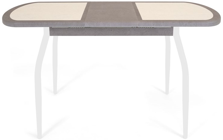 Обеденный раздвижной стол Будапешт-мини ПЛ (ноги белые, плитка бежевая/серый камень) в Вологде - изображение 3