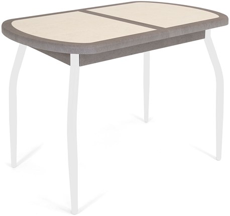 Обеденный раздвижной стол Будапешт-мини ПЛ (ноги белые, плитка бежевая/серый камень) в Вологде - изображение