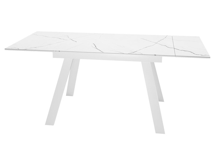 Кухонный стол раздвижной DikLine DKL140 Керамика Белый мрамор/опоры белые (2 уп.) в Вологде - изображение 1
