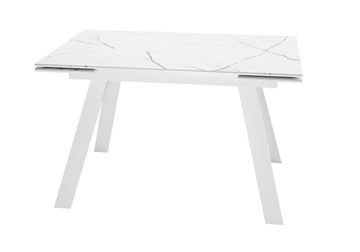 Кухонный стол раздвижной DikLine DKL140 Керамика Белый мрамор/опоры белые (2 уп.) в Вологде - предосмотр