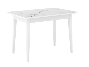 Кухонный стол раздвижной Dikline M110 Белый/стекло белый мрамор сатин/ножки MM белые в Вологде - предосмотр