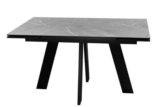 Кухонный раскладной стол DikLine SKM140 Керамика серый мрамор/подстолье черное/опоры черные (2 уп.) в Вологде - изображение 1