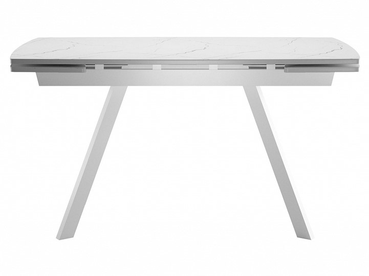 Кухонный раскладной стол Dikline US120 Стекло мрамор белый сатин/ножки белые в Вологде - изображение 1