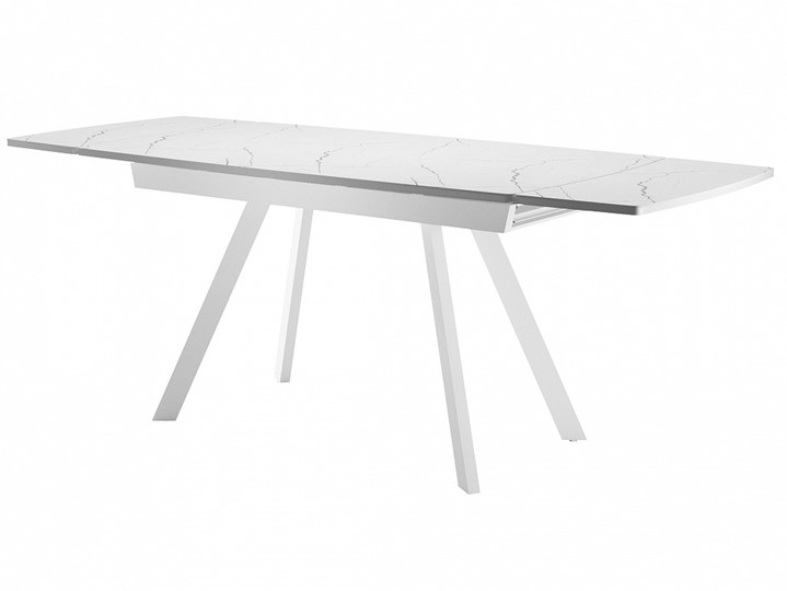 Кухонный раскладной стол Dikline US120 Стекло мрамор белый сатин/ножки белые в Вологде - изображение 2