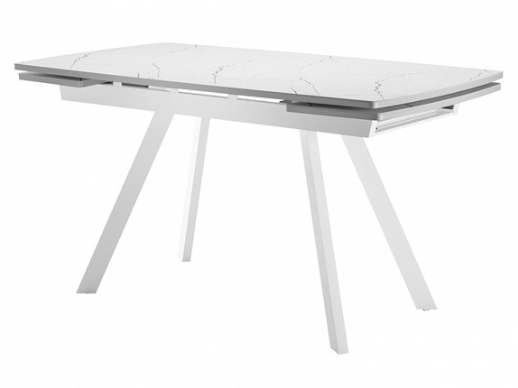 Кухонный раскладной стол Dikline US120 Стекло мрамор белый сатин/ножки белые в Вологде - изображение
