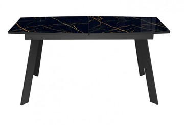 Кухонный стол раскладной Dikline XLS160 мрамор черный глянец/ножки черные в Вологде - предосмотр 2