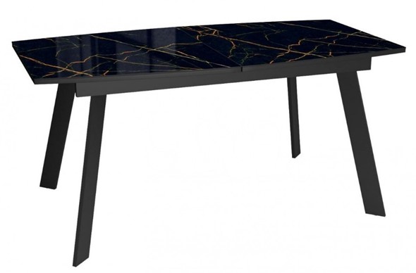 Кухонный стол раскладной Dikline XLS160 мрамор черный глянец/ножки черные в Вологде - изображение