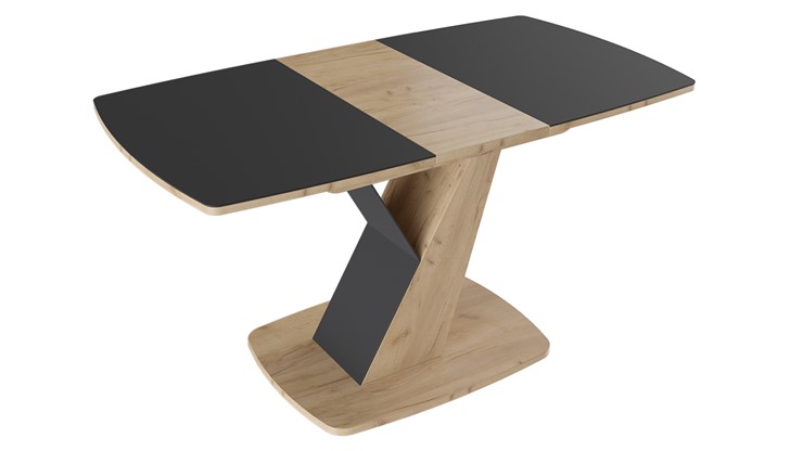 Кухонный раскладной стол Гарда тип 1, цвет Дуб крафт золотой/Стекло матовое черный графит в Вологде - изображение 1