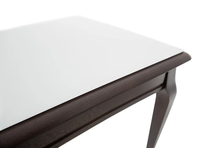 Кухонный раздвижной стол Кабриоль GLASS 1200х800, (Тон 7 - Орех тёмный + Белое стекло) в Вологде - изображение 7