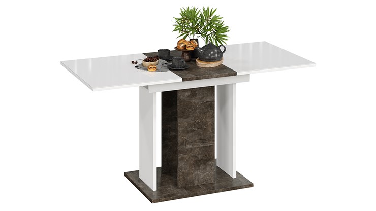 Кухонный раскладной стол Кёльн тип 1 (Ателье темный, Белый, Стекло Белый глянец) в Вологде - изображение 1