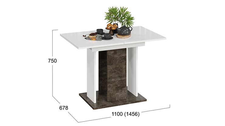 Кухонный раскладной стол Кёльн тип 1 (Ателье темный, Белый, Стекло Белый глянец) в Вологде - изображение 2