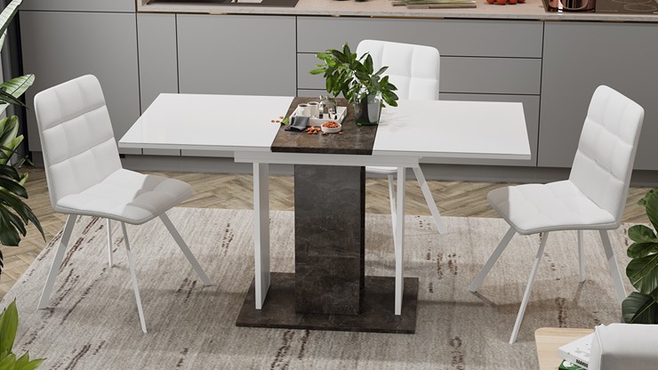 Кухонный раскладной стол Кёльн тип 1 (Ателье темный, Белый, Стекло Белый глянец) в Вологде - изображение 3