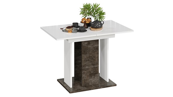 Кухонный раскладной стол Кёльн тип 1 (Ателье темный, Белый, Стекло Белый глянец) в Вологде - изображение
