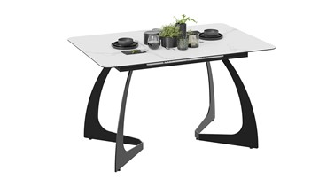 Кухонный стол раздвижной Конкорд Тип 2 (Черный муар/Стекло матовое белый мрамор) в Вологде