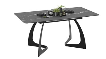 Кухонный раскладной стол Конкорд Тип 2 (Черный муар/Стекло матовое черный мрамор) в Вологде - предосмотр 1