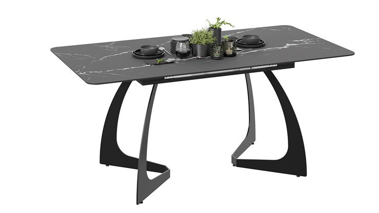 Кухонный раскладной стол Конкорд Тип 2 (Черный муар/Стекло матовое черный мрамор) в Вологде - изображение 1