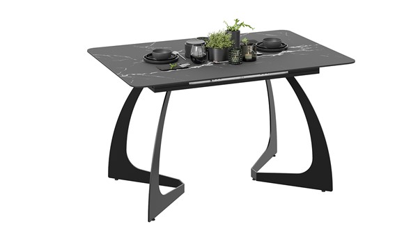 Кухонный раскладной стол Конкорд Тип 2 (Черный муар/Стекло матовое черный мрамор) в Вологде - изображение