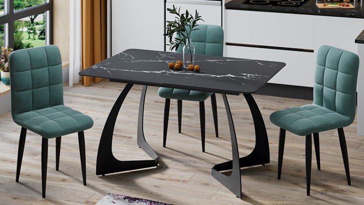 Кухонный раскладной стол Конкорд Тип 2 (Черный муар/Стекло матовое черный мрамор) в Вологде - изображение 6