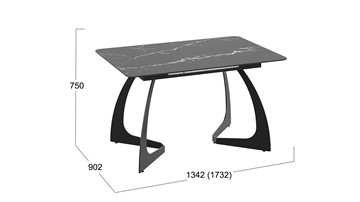 Кухонный раскладной стол Конкорд Тип 2 (Черный муар/Стекло матовое черный мрамор) в Вологде - предосмотр 7