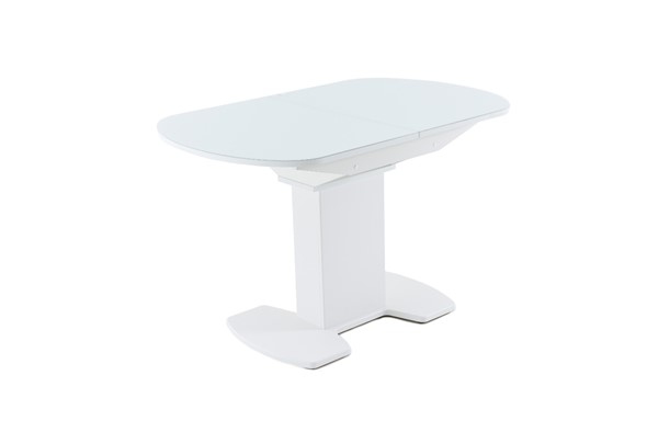 Кухонный раскладной стол Корсика исп. 1 (Стекло Белое, Opti) 1100(1415)*700 в Вологде - изображение