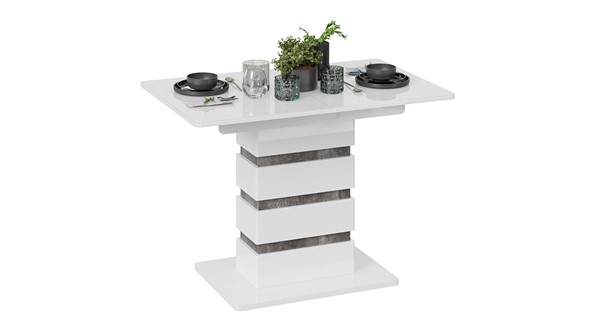 Обеденный раздвижной стол Мадейра тип 1 (Белый глянец/Ателье темный) в Вологде - изображение