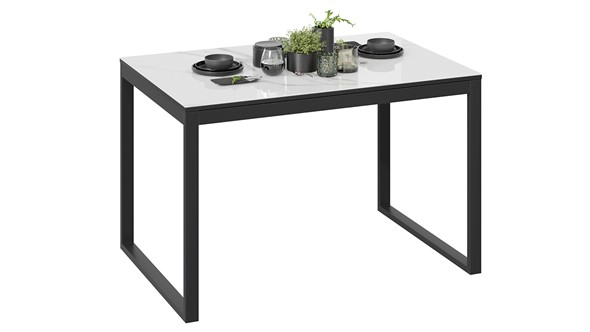 Раздвижной стол Маркус Тип 1 (Черный муар, Стекло белый мрамор) в Вологде - изображение