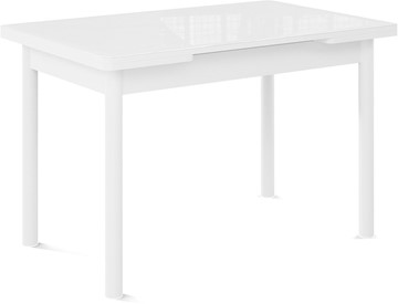 Кухонный стол раскладной Милан-1 EVO, ноги металлические белые, стекло белое/серый в Вологде