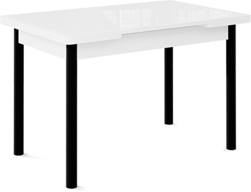 Кухонный стол раздвижной Милан-1 EVO, ноги металлические черные, стекло белое/серый в Вологде - предосмотр