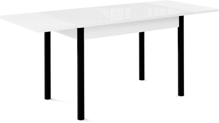 Кухонный стол раздвижной Милан-1 EVO, ноги металлические черные, стекло белое/серый в Вологде - изображение 1
