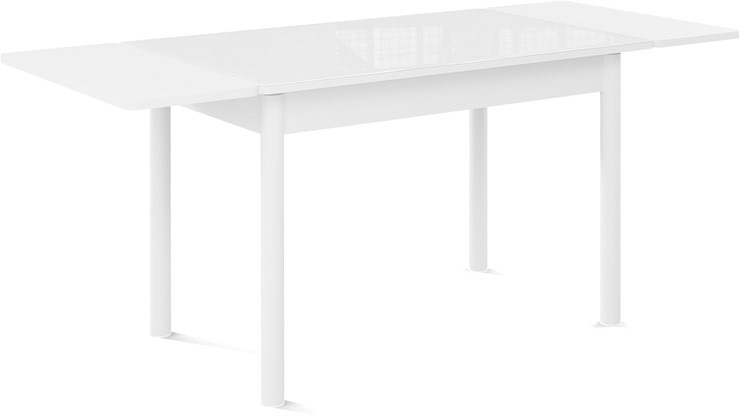 Кухонный стол раскладной Милан-мини EVO (ноги металлические белые, стекло белое/белый) в Вологде - изображение 1