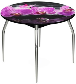 Кухонный стол раскладной Ривьера - Круг, ноги метал. крашеные №24, ФП (Цветы №30) в Вологде