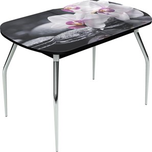 Кухонный раскладной стол Ривьера исп.1 ноги метал. крашеные №24 Фотопечать (Цветы №19) в Вологде